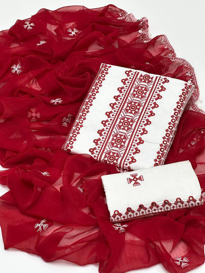 Cross Stich 9MM White Aari Embroidery 3 Pcs Lawn Suit with Multani Khusa