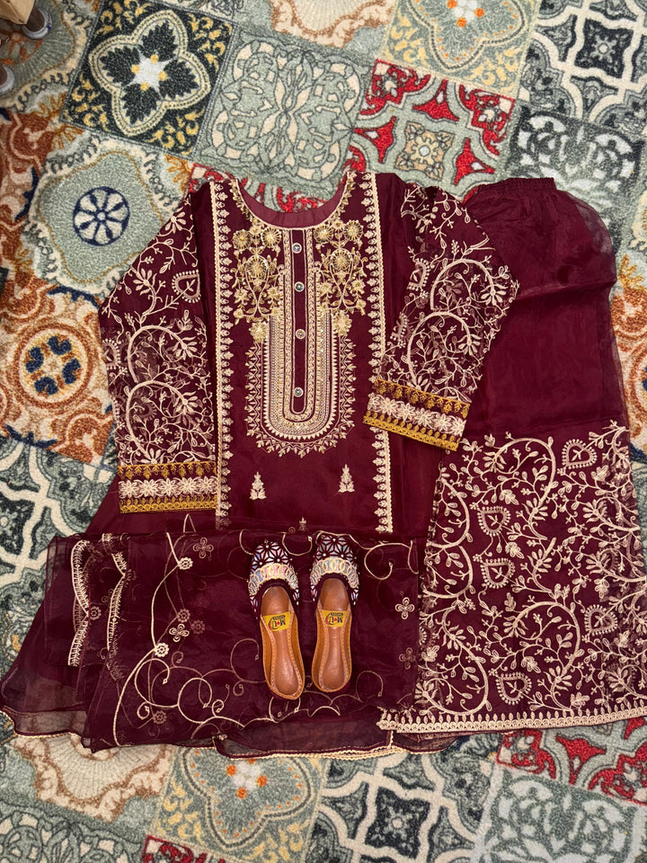 Organza Tissue Stuff 3 Pcs Suits with Multani Khussa