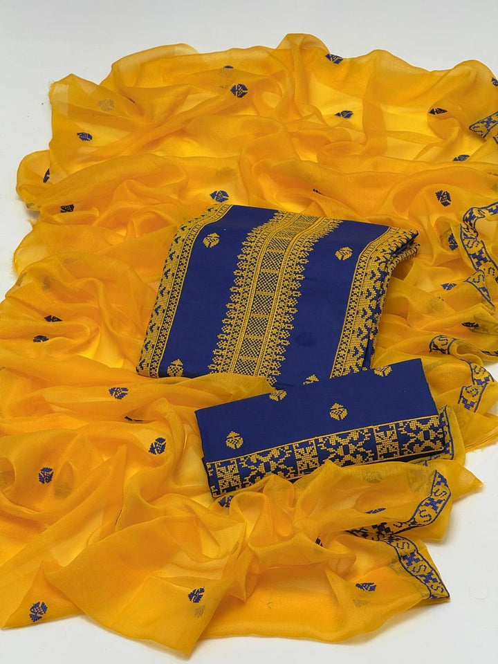 Royal Blue Cross Stich Aari Embroidery 3 Pcs Lawn Suit with Multani Khusa
