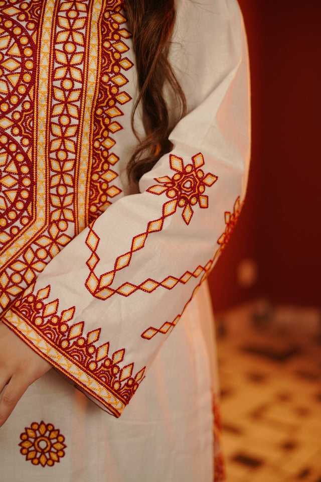 Unstiched 3 Pcs Lawn Balochi Tanka with 4 Side Border Dupatta with Multani Khusa