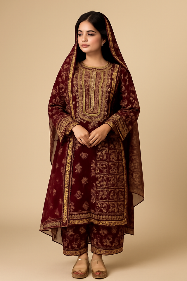 Organza Tissue Stuff 3 Pcs Suits with Multani Khussa