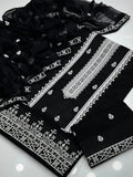 Black Cross Stich Aari Embroidery 3 Pcs Lawn Suit with Multani Khusa