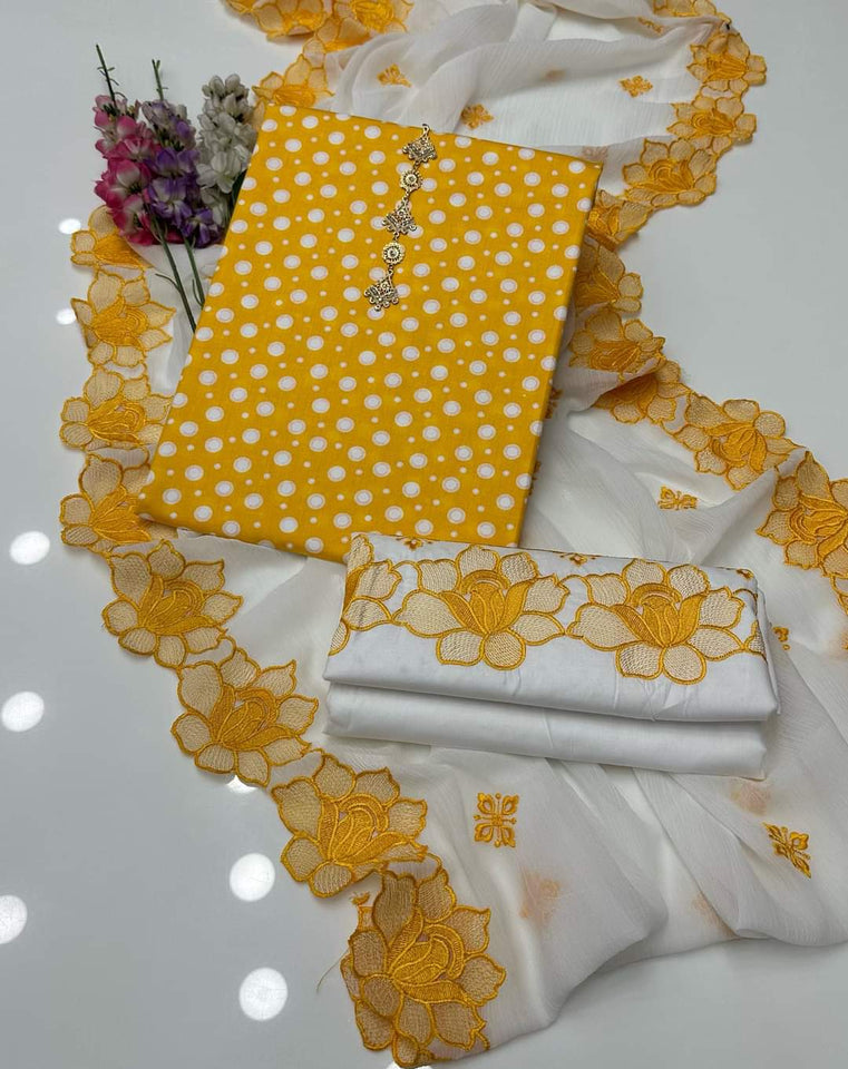 Polkadot Cut Work Lawn 3-Piece Dress