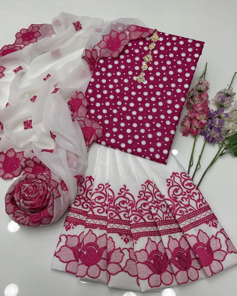 Polkadot Cut Work Lawn 3-Piece Dress