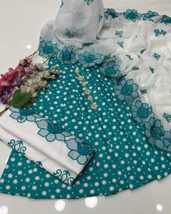 Polkadot Cut Work Lawn 3-Piece Dress